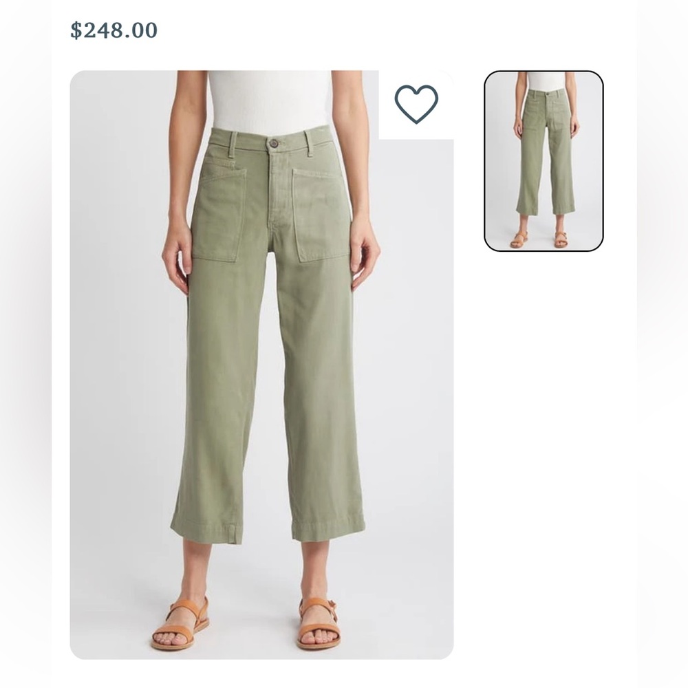 Le Jean Sailor Crop Sage Green Wide-Leg Pants size 29